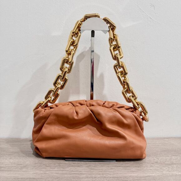 Bottega Veneta Leather Chunky Chain Pouch Shoulder Bag Cognac Brown/Gold - Picture 3 of 13